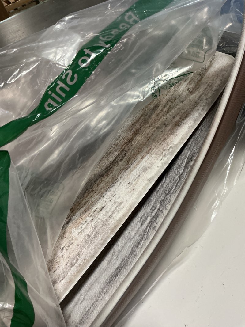 Condition photo showing Good Condition for kimode anti fatigue kitchen mats for floor 2 piece, cushioned abstract kitchen rugs,memory foam kitchen floor mats, standing desk mats for laundry, office, sink light brown multi 17"x47"+17"x29" 17.3" x 47"+17.3" x 29"--0.47 inches light brown/multi