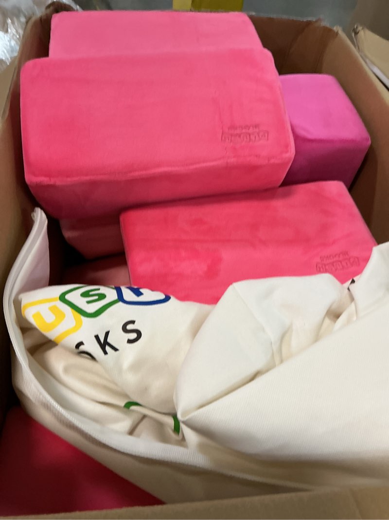 Condition photo showing As Is for the original premium plush building block for kids - certified safe foam blocks in luxuriously soft fabric covers (pretty pink, blocks)