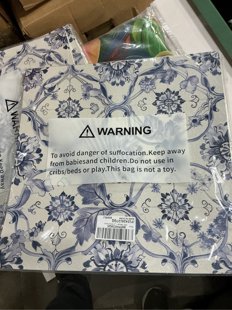 Condition photo showing New/Like New for ivn 10pcs 12x12 inch delft blue floral vine pattern removable peel and stick floor tiles self adhesive vinyl flooring stickers for bathroom kitchen bedroom entryway home decor 12x12 inch blue vintage floral 10