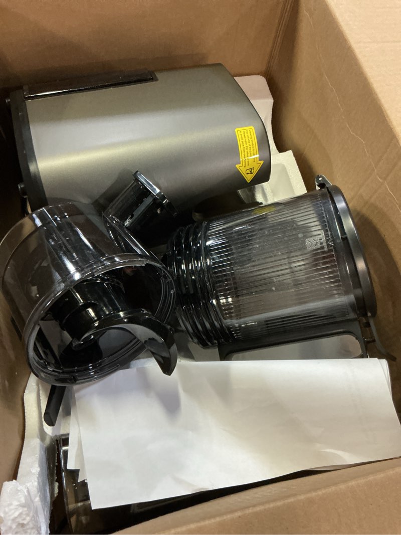 Condition photo showing As Is for cold press juicer, 5.5inch wide feed chute juicer machine, slow masticating juicer for whole vegetables & fruits, gray gray standard
