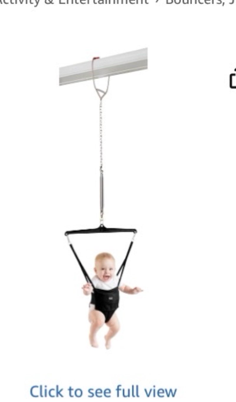 jolly jumper iconic (black), doorway baby jumper, indoor exercise saddle seat, adjustable height, for infants up to 28lbs, no stand required