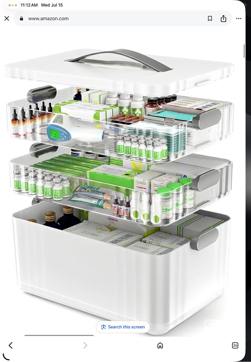 arstpeoe 3-tier medicine organizer - portable medicine cabinet with plastic handle, multipurpose med