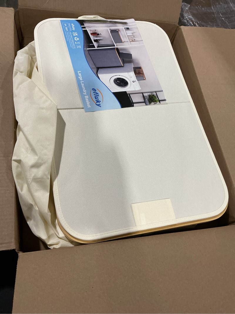 Condition photo showing Good Condition for efluky Laundry Hamper with Lid, Double Laundry Hamper with 2 Removable Bags, 2 Section Laundry Basket with Bamboo Handles for Bathroom, Bedroom & Laundry Room, 140L (36.9 Gallon) Beige Beige 140L Dual