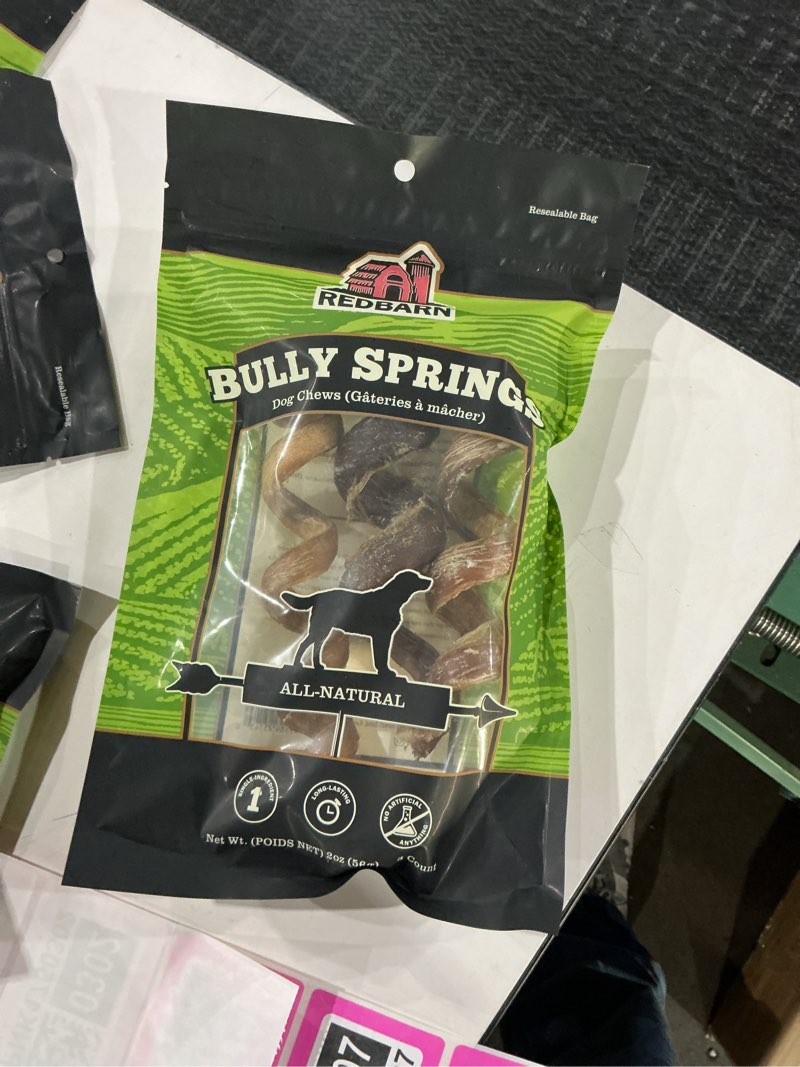 Condition photo showing New/Like New for Redbarn Premium Bully Spring for Dogs, 4-6", 3 Count – All-Natural Slow Roasted Single Ingredient Beef Pizzle Pet Chews - Highly Digestible Rawhide Alternative and Long Lasting Spiral Sticks
