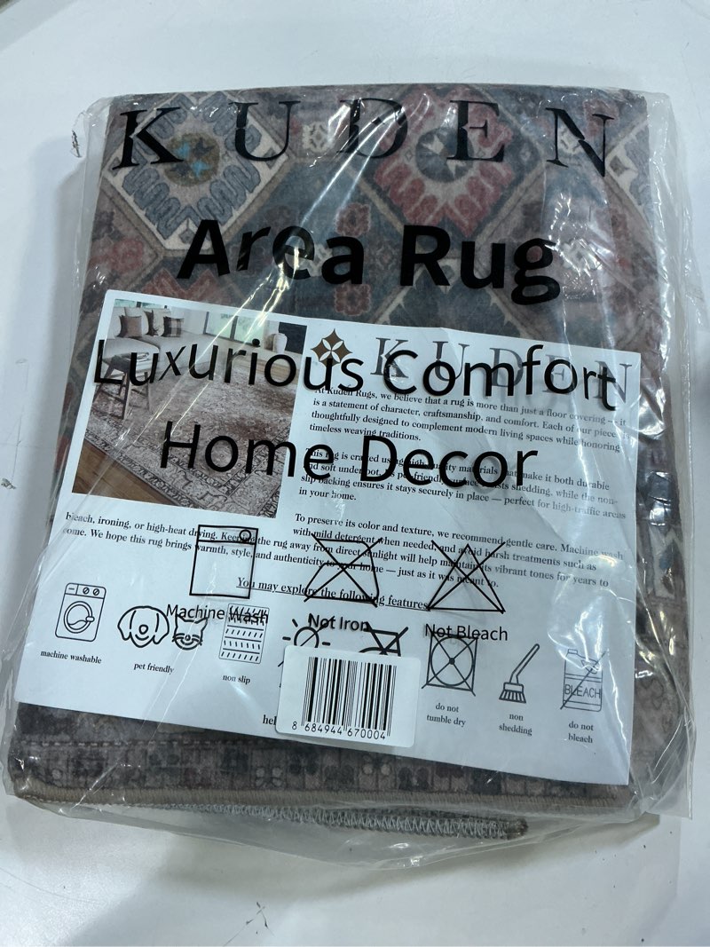 Condition photo showing New/Like New for kuden 2x3 small rug, machine washable, non-slip backing, vintage style, soft, low pile, area rugs for entryway kitchen indoor entrance red / blue / beige 2' x 3' rectangular