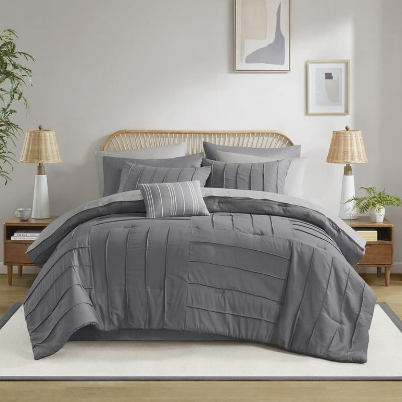 mainstays all in one reversible comforter and sheet set-queen grey