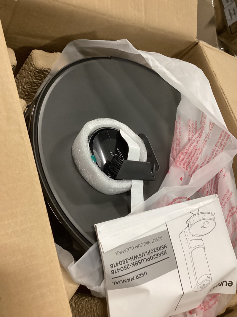 Condition photo showing As Is for Eureka E20 Plus Robot Vacuum and Mop Combo, Robot Vacuum Cleaner with Bagless Self Emptying Station, 45-Day Capacity 8000Pa Suction and Anti Hair-Tangling Brush App Control LiDAR Navigation Black