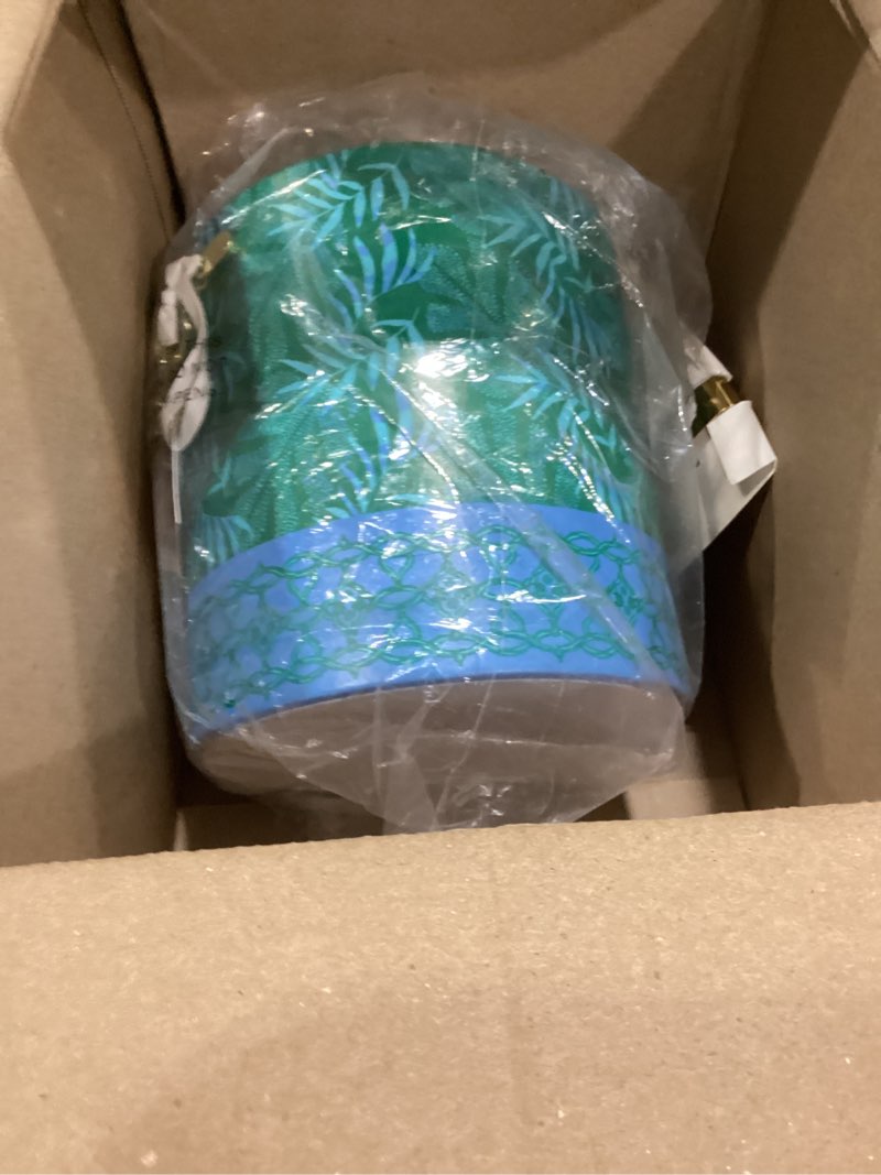 Condition photo showing As Is for Lilly Pulitzer Ice Bucket with Gold Handle, Double Wall Ice Holder, Ice Container with Lid, Acrylic Ice Bucket for Cocktail Bar and Outdoor Parties, It's a Jungle Out There