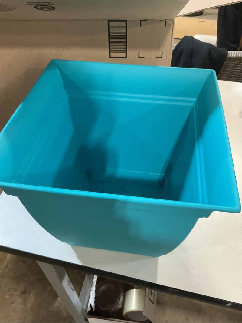 Condition photo showing Good Condition for the hc companies eclipse square plastic planter w/attached saucer - outdoor & indoor plant pot with drainage holes - lightweight, uv-resistant plastic pots for plants (12" teal, pack of 1) teal 12" pack of 1