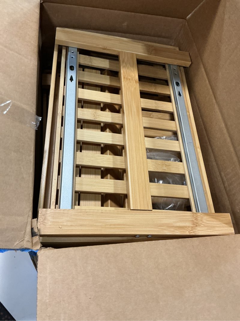 Condition photo showing As Is for 2 Pack Under Sink Organizer, Bamboo Wooden 2-Tier Pull-Out Storage with Sliding Drawers for Kitchen and Bathroom Cabinets, Easy Installation (Natural ) Large Natural 