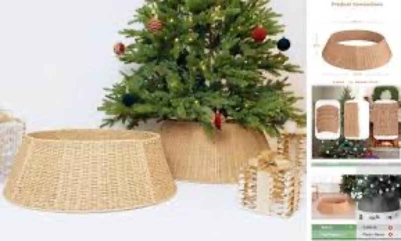 LKOOYFHE 4-Piece Large Rattan Christmas Tree Collar, 34" Handmade Woven Christmas Tree Ring, Xmas Tr
