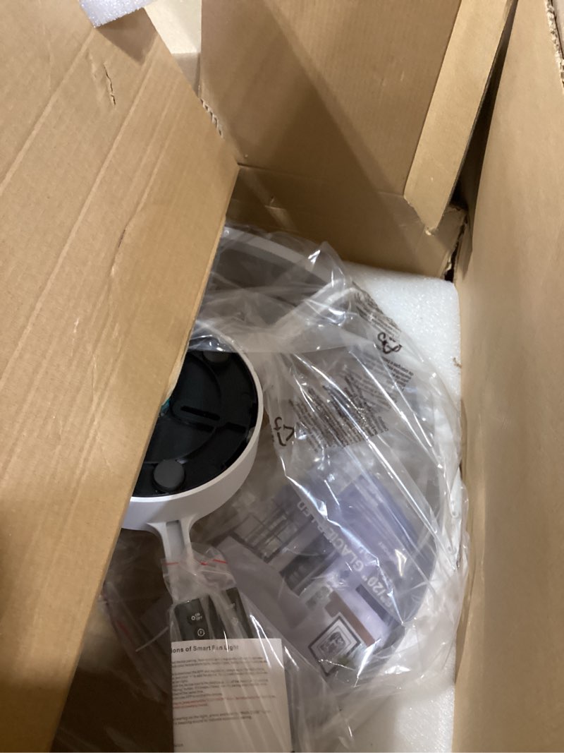 Condition photo showing New/Like New for dllt modern ceiling fans with lights: 20" flush mount low profile ceiling fan with app remote control - white led bladeless fandelier dimmable quiet dc motor for bedroom living room white 20 inch