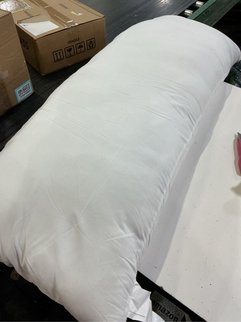 Condition photo showing As Is for downcool large body pillow insert- breathable full body pillow for side sleeper - soft long bed pillow for adults - 20 x 54 inch white insert only