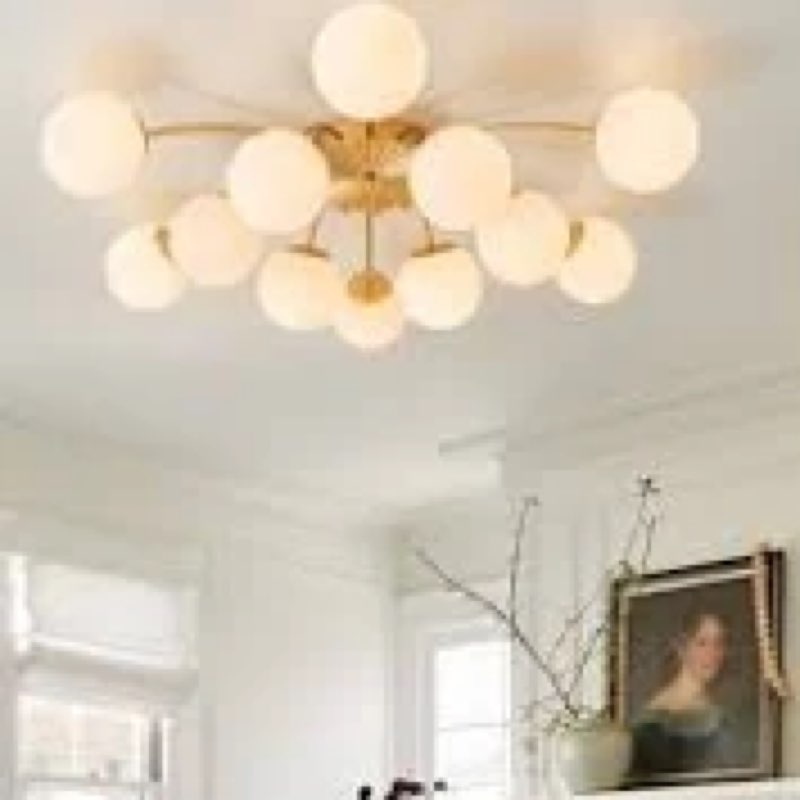 huoku 38.5" semi flush mount ceiling light, 15-light modern gold ceiling light fixture with opal gla