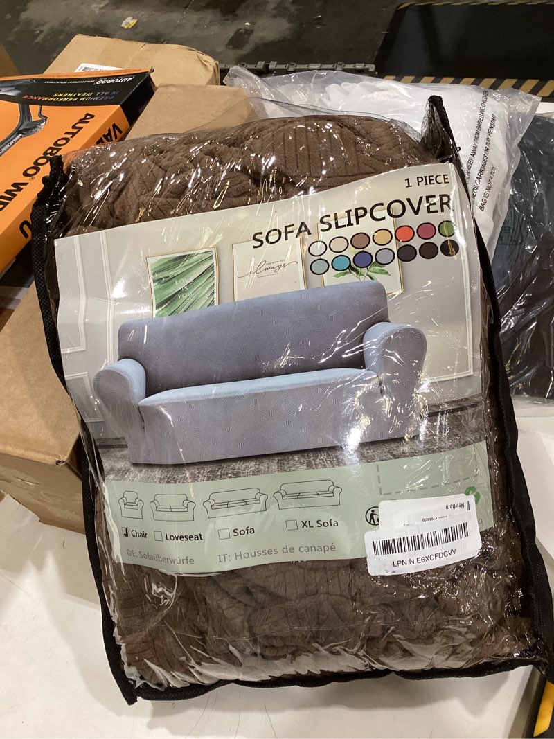 Condition photo showing Good Condition for znsayotx chair cover with arms (30"-47"), new striped sofa chair covers for living room, dogs pet friendly anti-slip chair protector spandex armchair slipcovers (light coffee, chair) small (30"-47") - light coffee