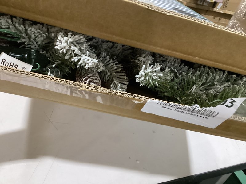 Condition photo showing Good Condition for Nearly Natural 20in. Flocked Mixed Pine Artificial Christmas Wreath with 50 LED Lights, Pine Cones and Berries