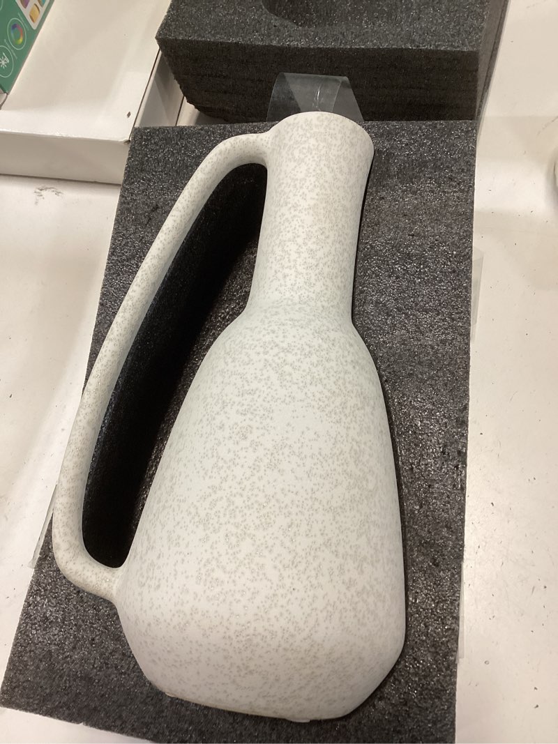 Condition photo showing Good Condition for BlossoME Ceramic White Vase 12 inch Tall with Handle Matte Glazed Pottery Vessel Rustic Stoneware Table Decor Neutral Clay Jug Centerpiece Slender Shelf Book Pitcher Decor Flower Vessel White-12"