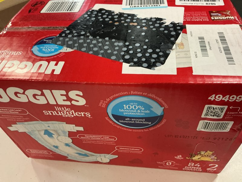 Condition photo showing New/Like New for huggies size 2 diapers, little snugglers baby diapers, size 2 (12-18 lbs), 84 count, packaging may vary size 2 84