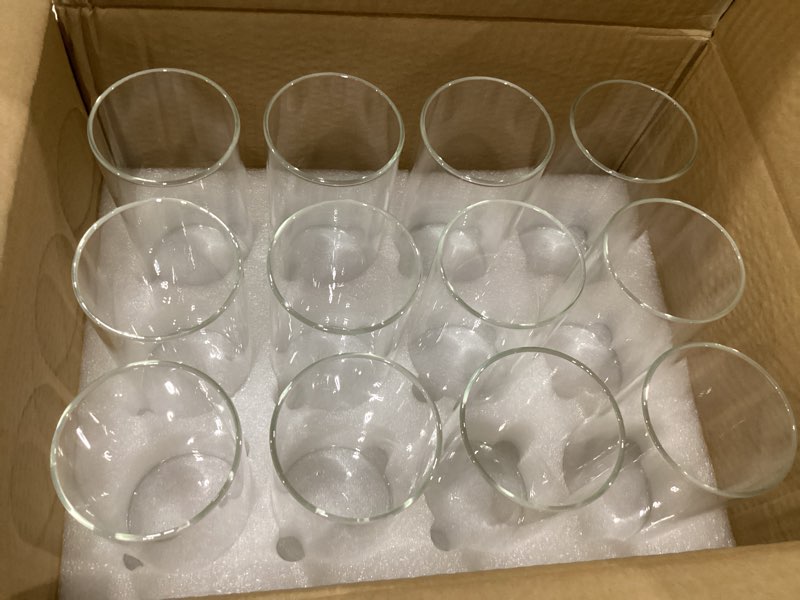 Condition photo showing New/Like New for 12pcs clear glass cylinder flower vases for centerpieces, 6 inch clear flower vases for wedding decorations and indoor home decor, hurricane candle holder wedding vintage decorations clear 12pcs