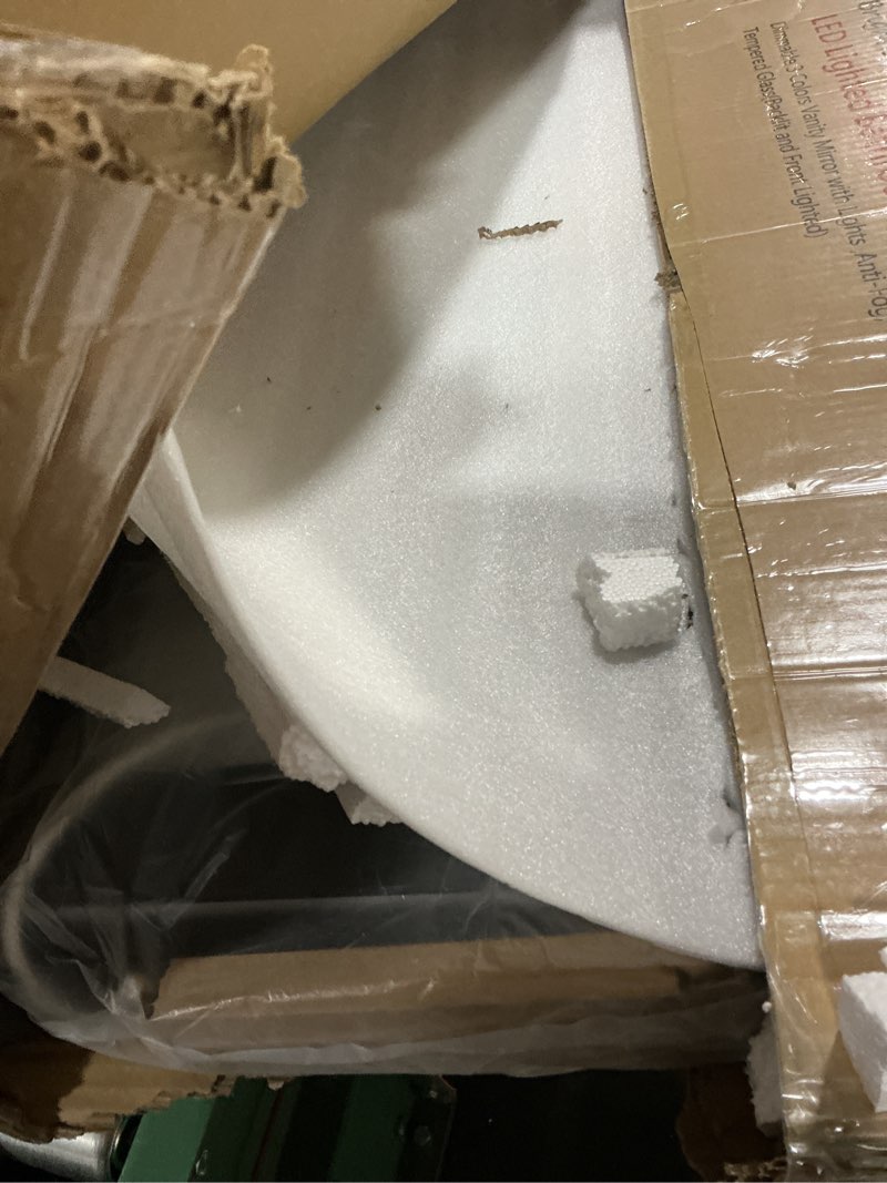 Condition photo showing As Is for Amorho 28"x 36" LED Bathroom Mirror with Black Frame, Front Light and Backlit(Controlled Separately), Stepless Dimmable, Anti-Fog, Shatter-Proof, 3 Colors, Memory 36"L x 28"W Front and Backlit With Frame(separate Dimming)