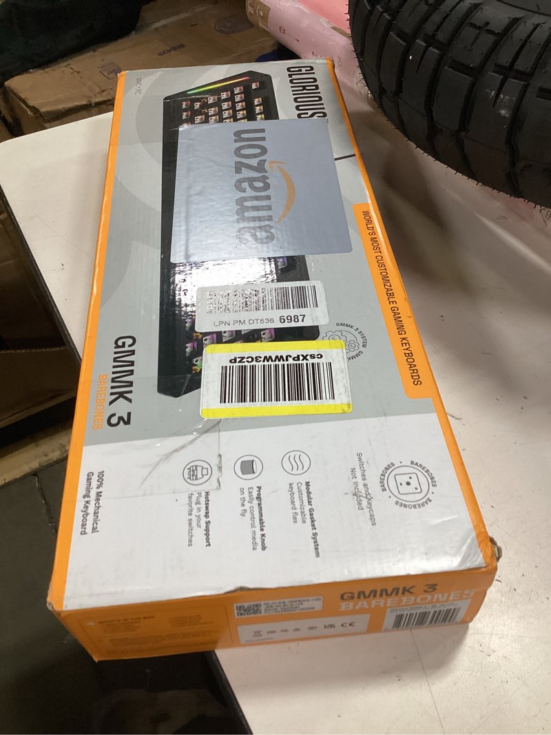 Condition photo showing New/Like New for Glorious Gaming - GMMK 3 Barebones Custom Gaming Keyboard Kit with Knob, 100% Mechanical Keyboard Full Size, Modular Gasket System, Hotswappable MX, Sound Dampening Foam, Aluminum Switch Plate (Black) Black Full Size
