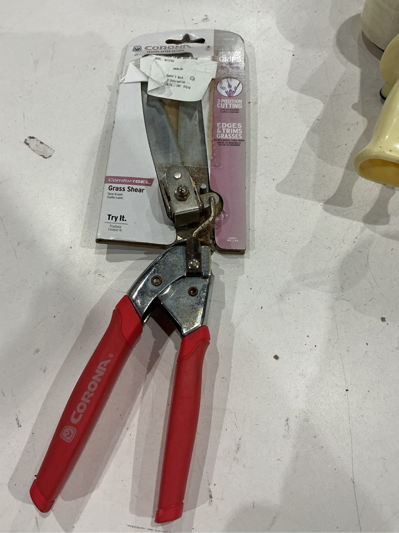 Condition photo showing As Is for corona  comfort gel grass shear - adjustable, cushioned grip, steel blades - perfect for edging, trimming, and hard-to-reach areas