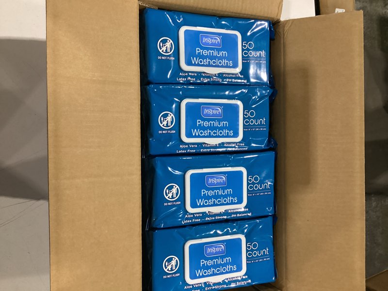 Condition photo showing New/Like New for inspire adult wet wipes, wash cloths | adult wipes for incontinence & cleansing for elderly, 8"x12" count 12 packs of 50 600 count