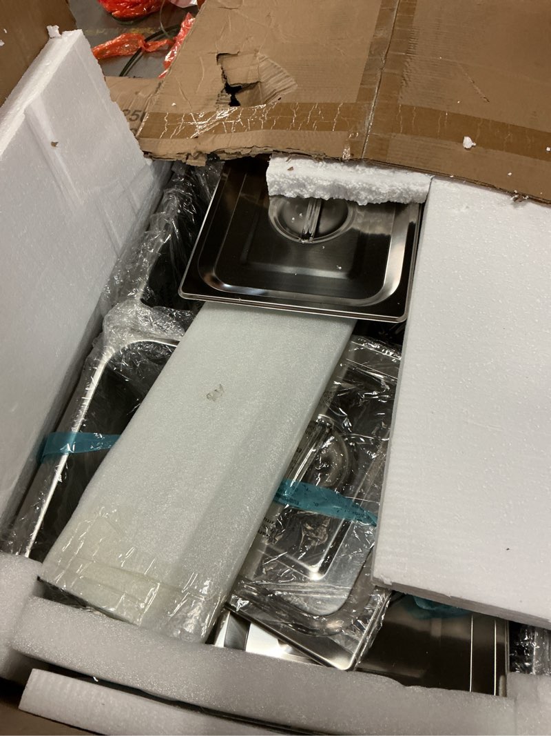 Condition photo showing As Is for VEVOR Commercial Food Warmer, 8 Pans + 2 Pots Electric Steam Table, 1800W Professional Buffet Catering Food Warmer with Shield Undershelf Wheels, Stainless Steel Server for Party Restaurant