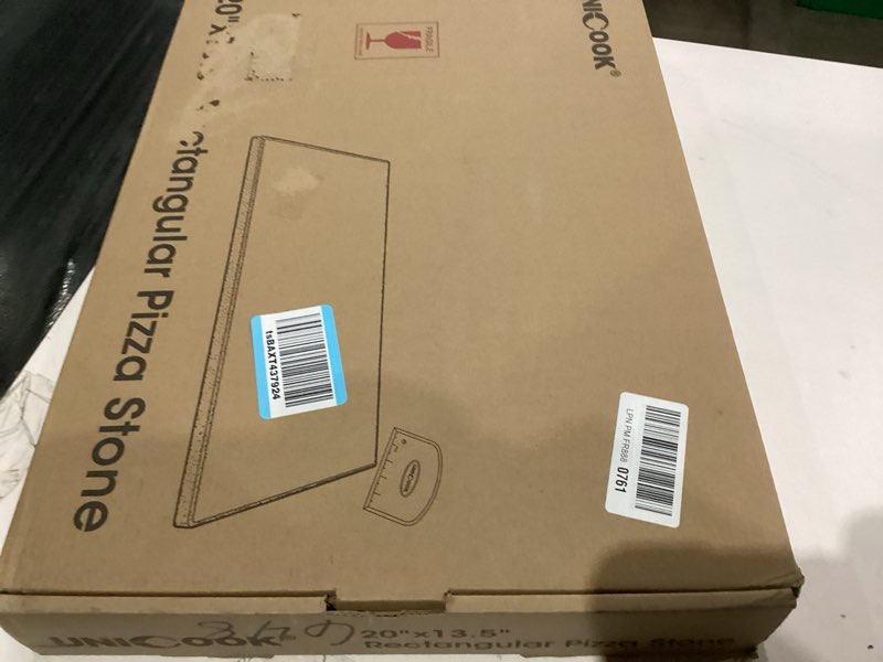 Condition photo showing As Is for Unicook Large Pizza Stone for Oven 20 Inch, Rectangular Baking Stone 20" x 13.5" x 0.6", Heavy Duty Cordierite Bread Pan, Thermal Shock Resistant, Ideal for Baking Large or 2 Personal Pizzas 20 x 13.5 Inch