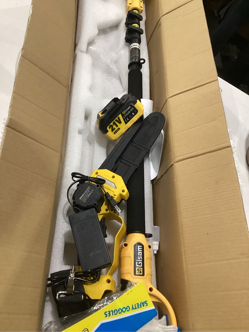 Condition photo showing As Is for 2-in-1 electric pole saws for tree trimming,8" mini chainsaw cordless with extension pole, 1000w brushless motor,auto oiling,15.58 ft max reach extension pole for outdoors pruning with 2×batteries