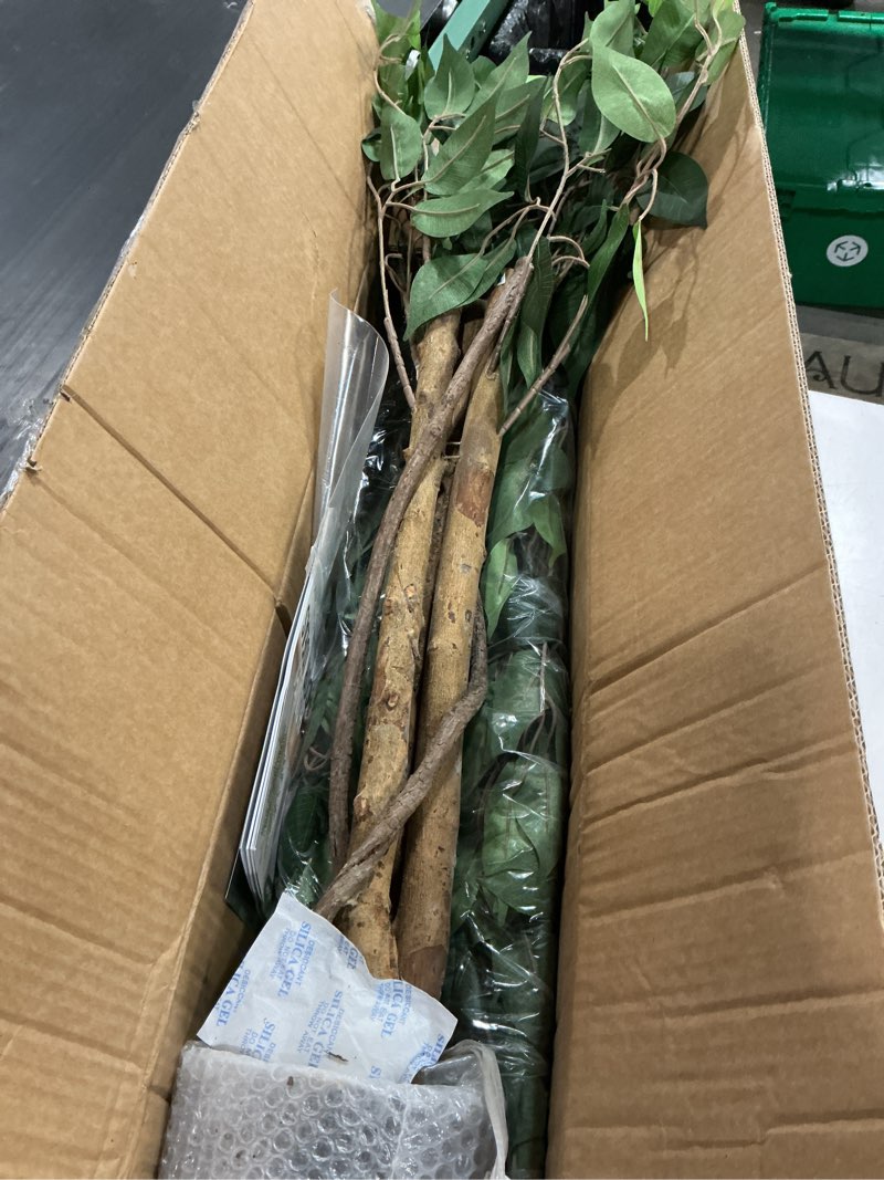 Condition photo showing As Is for 5ft ficus artificial trees with natural curved trunks, 60" tall lush faux tree for home decor indoor, green lifelike fake ficus tree artificial plants 1 5ft