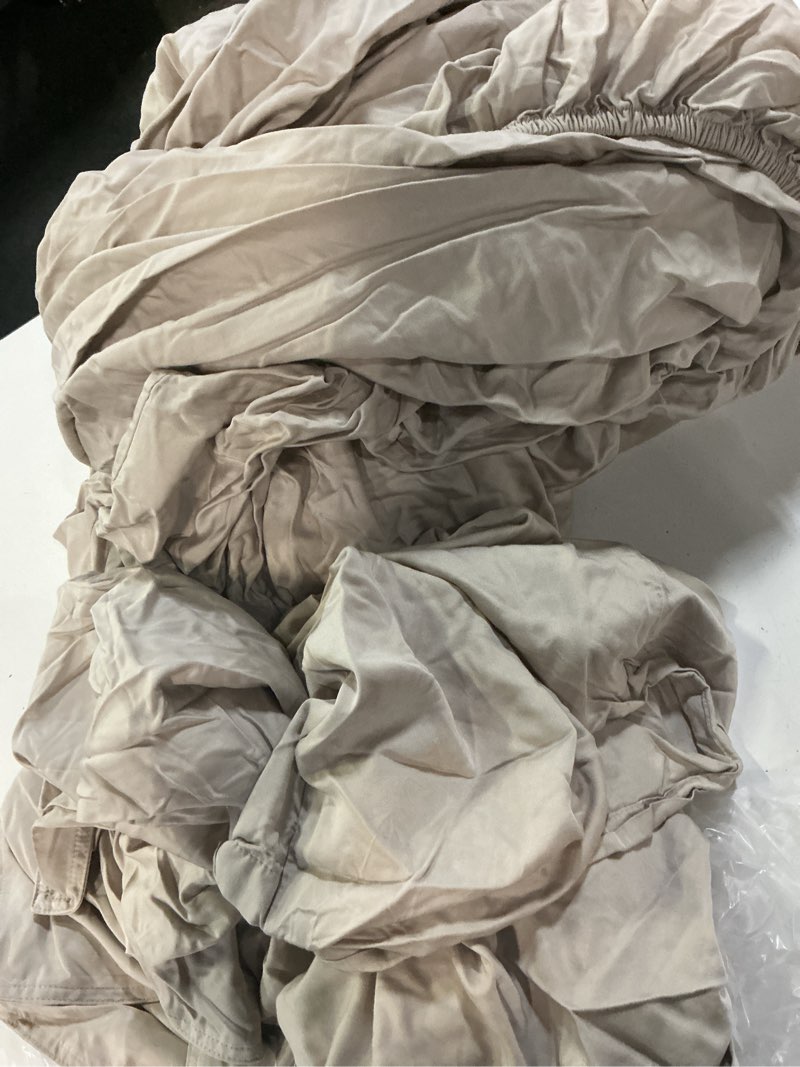 Condition photo showing As Is for bamboo sheet set, queen, sand