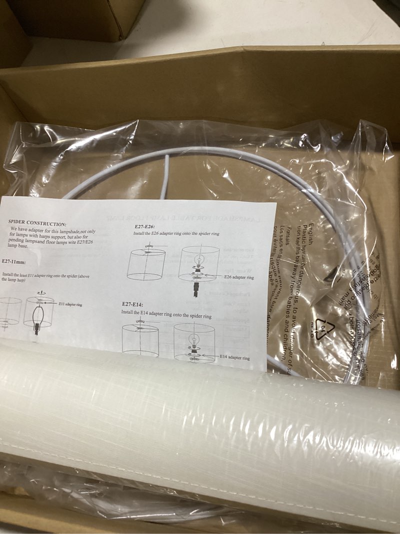 Condition photo showing Good Condition for white linen tall drum lampshade, 11" top x 11" bottom x 12" high lamp shade, lamp shade replacement for table and floor lamps, pendant light?handcrafted lampshade?easy assembly