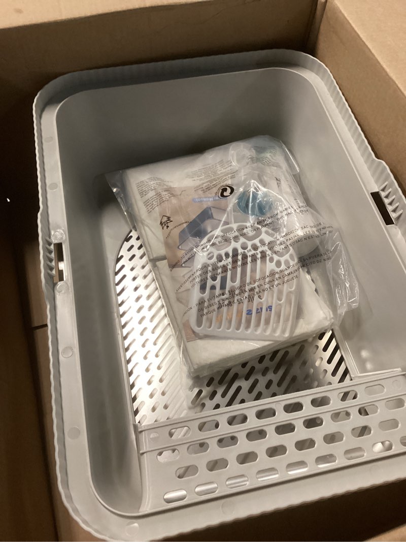 Condition photo showing Good Condition for 19.6''x13.7''x12'' stainless steel litter box with lid, sifting cat litter box for pine pellets, high sides metal litter pan for high peeing cats, anti-leakage, easy cleaning, less tracking medium