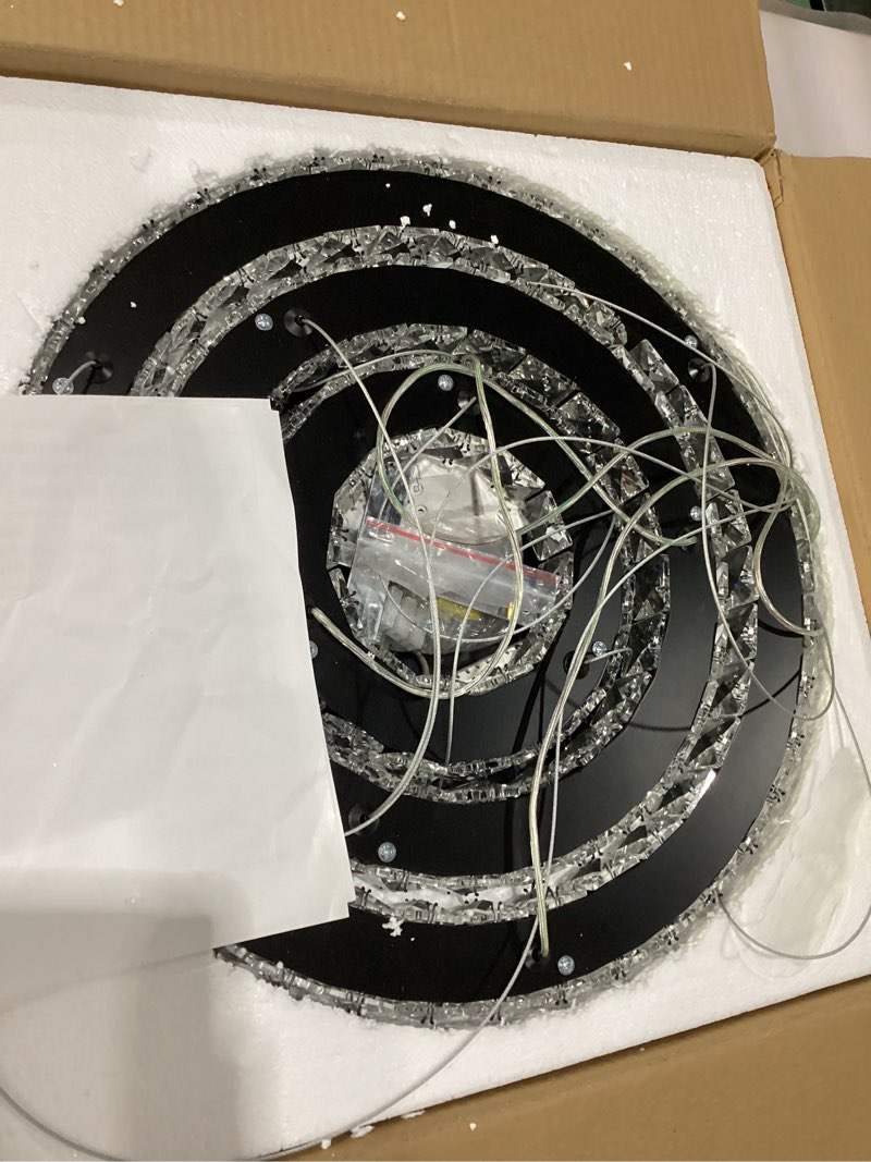 Condition photo showing New/Like New for Dimmable Black Modern LED Crystal Chandeliers 3 Rings Pendant Light Adjustable Height Ceiling Lamp for Dinning Room Bedroom Living Room (Dimmable)