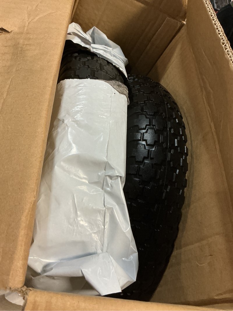 Condition photo showing Good Condition for 2PC 14.5" Wheelbarrow Tires, 4.80/4.00-8" Flat-Free Tire and Wheel, 5/8" Bearings, Extra 3/4" Bearin