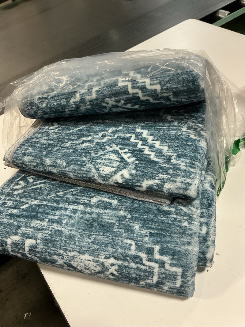 Condition photo showing Good Condition for kilococo hallway runner rug 2x12 runners for hallways washable runner rug non slip rubber backed low-pile runners for bedroom kitchen living room laundry room boho rugs, stonewashed blue 2' x 12' (runner) stonewashed blue