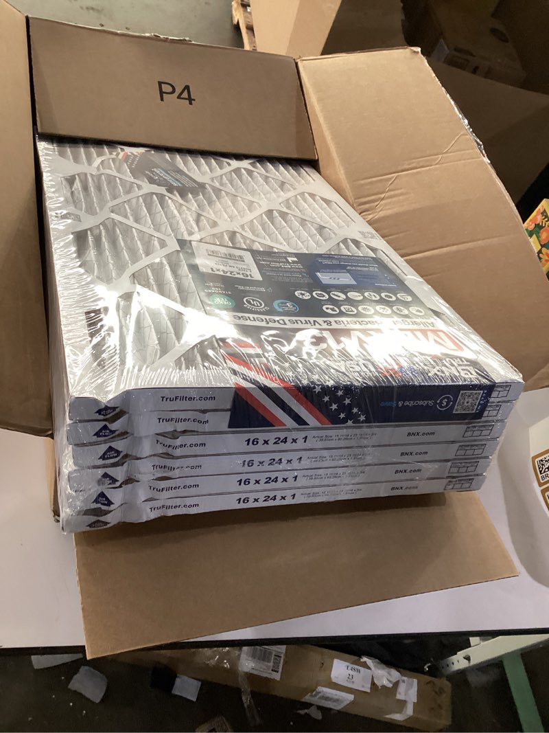Condition photo showing New/Like New for BNX TruFilter 16x24x1 Air Filter MERV 13 (6-Pack) - MADE IN USA - Electrostatic Pleated Air Conditioner HVAC AC Furnace Filters for Allergies, Pollen, Mold, Bacteria, Smoke, Allergen, MPR 1900 FPR 10 MERV 13 16x24x1 6-Pack