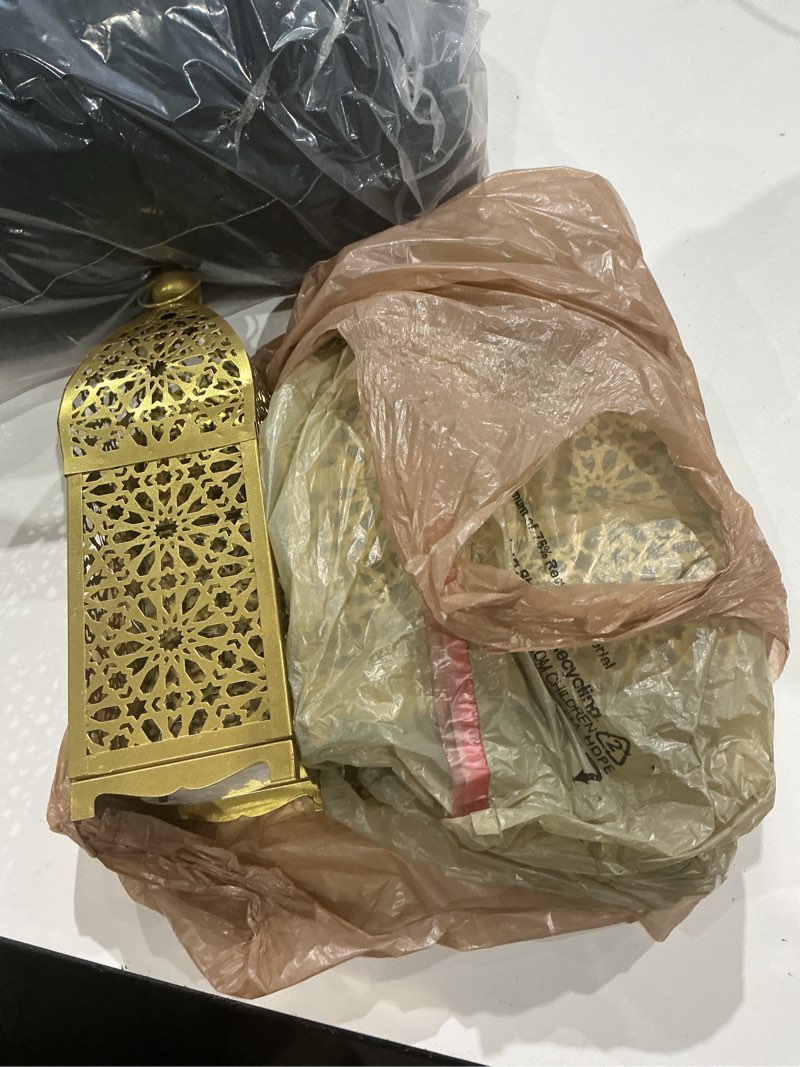 Condition photo showing As Is for metal vintage decorative light morocco led hollow wind lamp home tabletop atmosphere lantern crafts decoration, festive deco