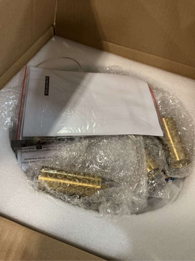 Condition photo showing Good Condition for 5-Lights Chandelier Modern Crystal Glam Light Remote Dimmable Pendant Lighting for Kitchen Island Dining Room Shiny Gold Light 5 lights Gold