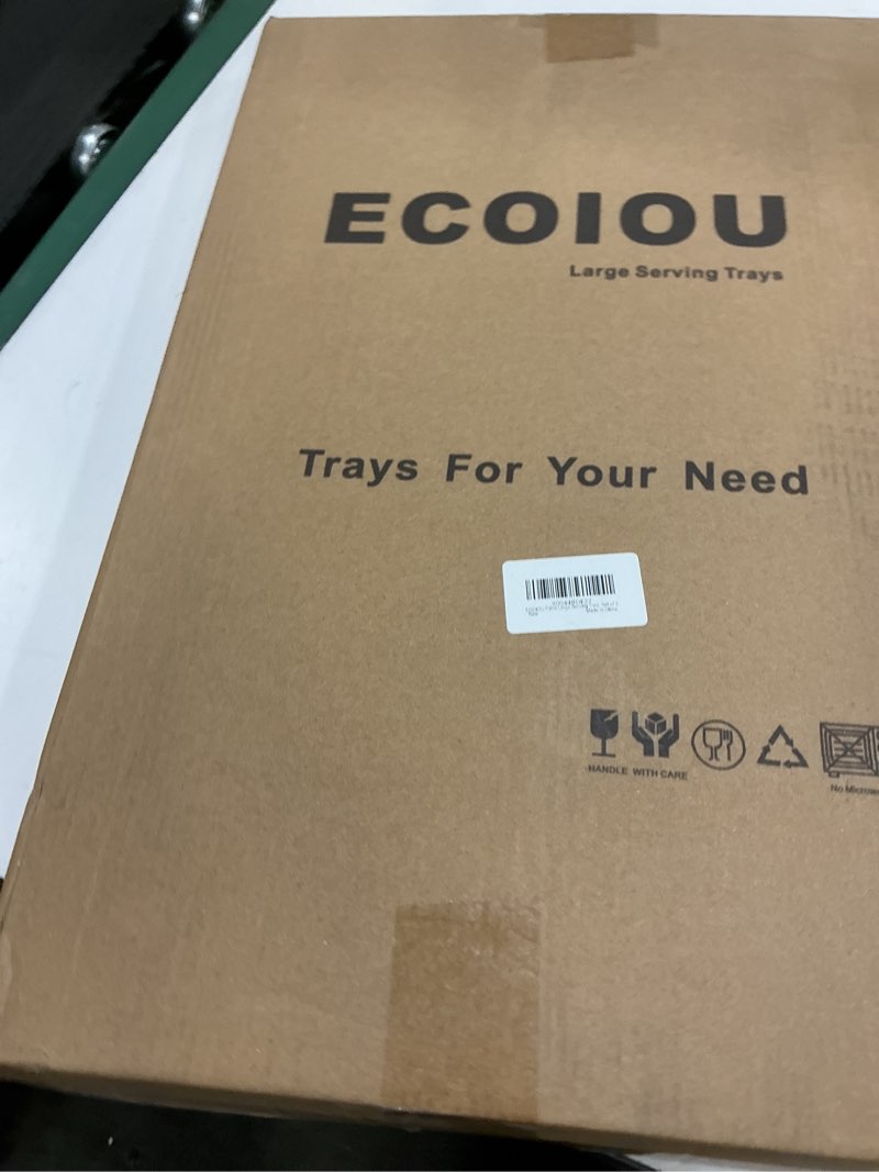 Condition photo showing New/Like New for ecoiou extra large serving tray with handles, 20x13 inch, set of 2 melamine platters for serving food, turkey, cookie, rectangular trays for eating, raised dots matt finished, dishwasher safe, white