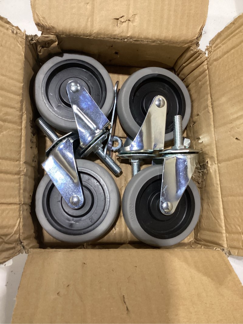 Condition photo showing New/Like New for 4 Inch Caster Wheels, 1/2"-13 Inch Course Threaded Stem Caster Set of 4, Heavy Duty TPR Swivel Caster Wheels for Dolly Cart, Wire Shelving Industrial Screw in Casters 4 Inch 1/2"-13x1-1/2"(No brake)