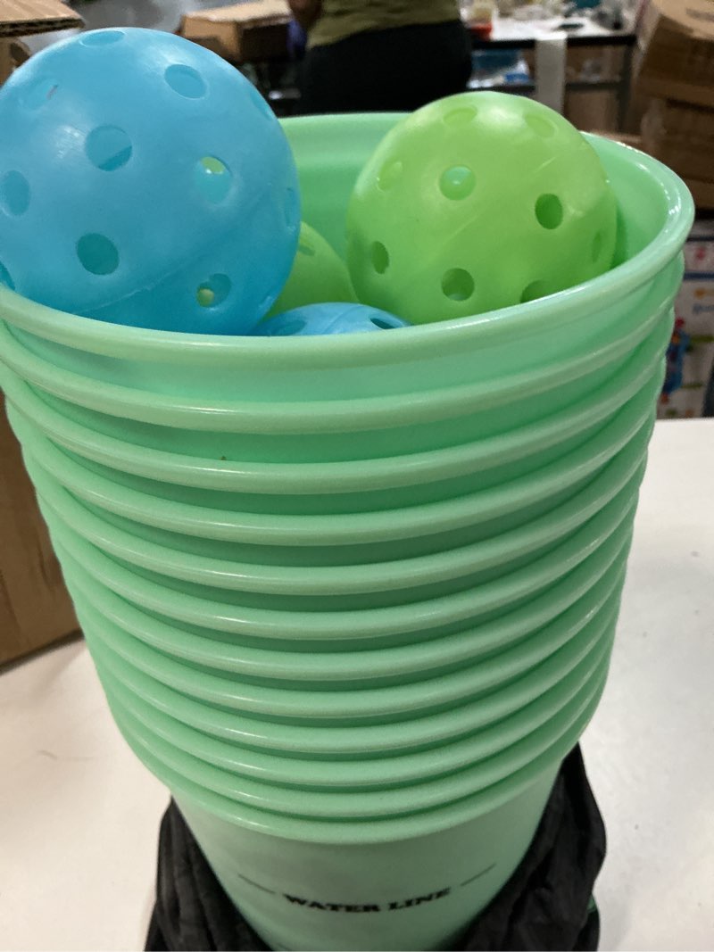 Condition photo showing Good Condition for yard pong outdoor games glow in dark with 12 buckets and 6 balls, backyard toss games glow yard game for adults, family and kids