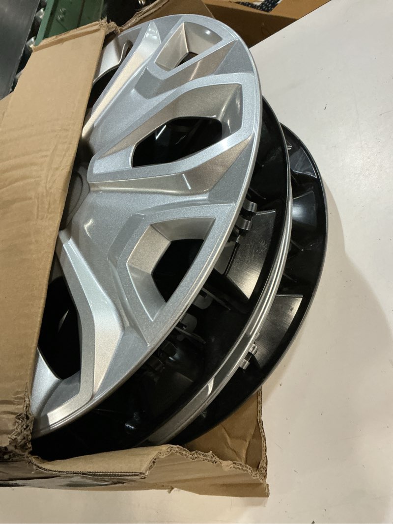 Condition photo showing Good Condition for 16 inch gloss silver wheel covers hubcaps for 2015-2025 ford transit 150 250 350 350hd srw, only fits 5-lug factory steel wheels, oem replacement ck4z-1130-j, ck4z-1130-d, 4-pack glossy silver 16 inch