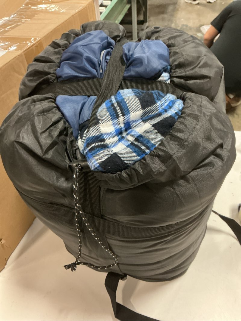 Condition photo showing Good Condition for AGEMORE Cotton Flannel Double Sleeping Bag for Camping, Backpacking Or Hiking. Queen Size 2 Person Waterproof Sleeping Bag for Adults Or Teens. Lightweight with Compression Sack Blue/ Blue