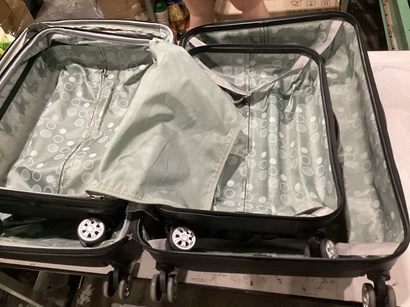 Condition photo showing As Is for Similar to stock photo!!! Rockland Melbourne Hardside Expandable Spinner Wheel Luggage, Black, 3-Piece Set (20/24/28) 3 Piece (20\"/24\"/28\") BLACK