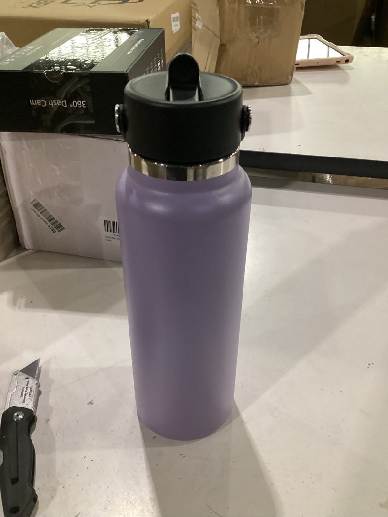 Condition photo showing Good Condition for hydro flask water bottle - insulated stainless steel - wide mouth flex straw lid, non spill, leakproof and refillable in 40 oz moonshadow