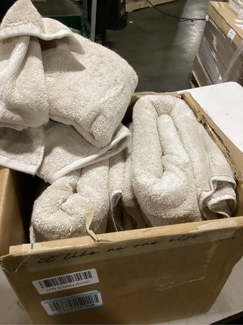 Condition photo showing Good Condition for superior egyptian cotton ultra plush & absorbent, 6 piece set, stone | quick dry, soft luxury towel set, bath essentials, guest bath, spa, 2 bath, 2 hand, 2 face towels, madeline towels stone 6-piece towel set