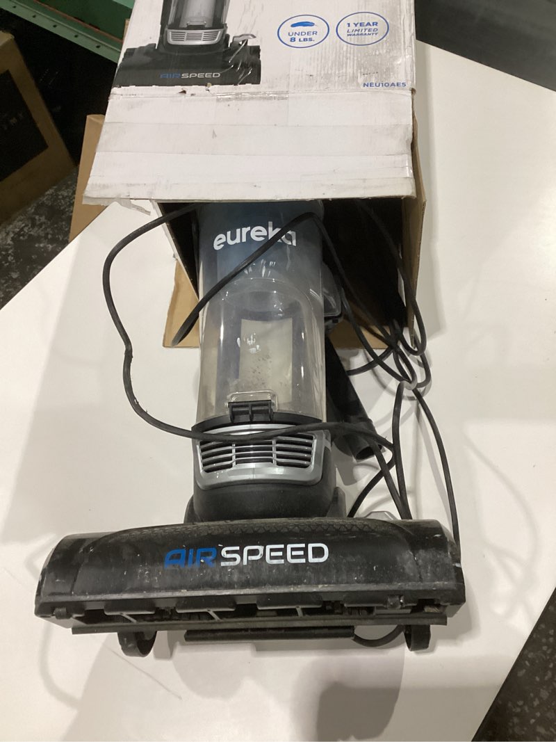 Condition photo showing As Is for eureka airspeed ultra-lightweight compact bagless upright vacuum cleaner, replacement filter, blue, not tested, used