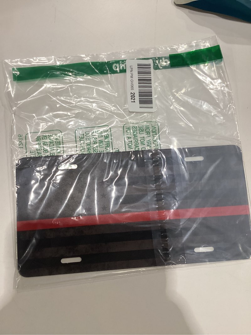Condition photo showing Good Condition for thin red line american flag license plate retro firefighters license plate funny car decoration vanity tag stainless steel holder fits any standard us license plate frame 6.2x12.2 for women men